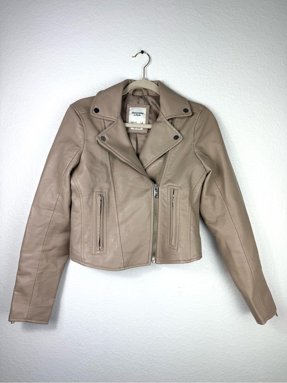 Abercrombie & Fitch Vegan Leather Moto Jacket beige size S